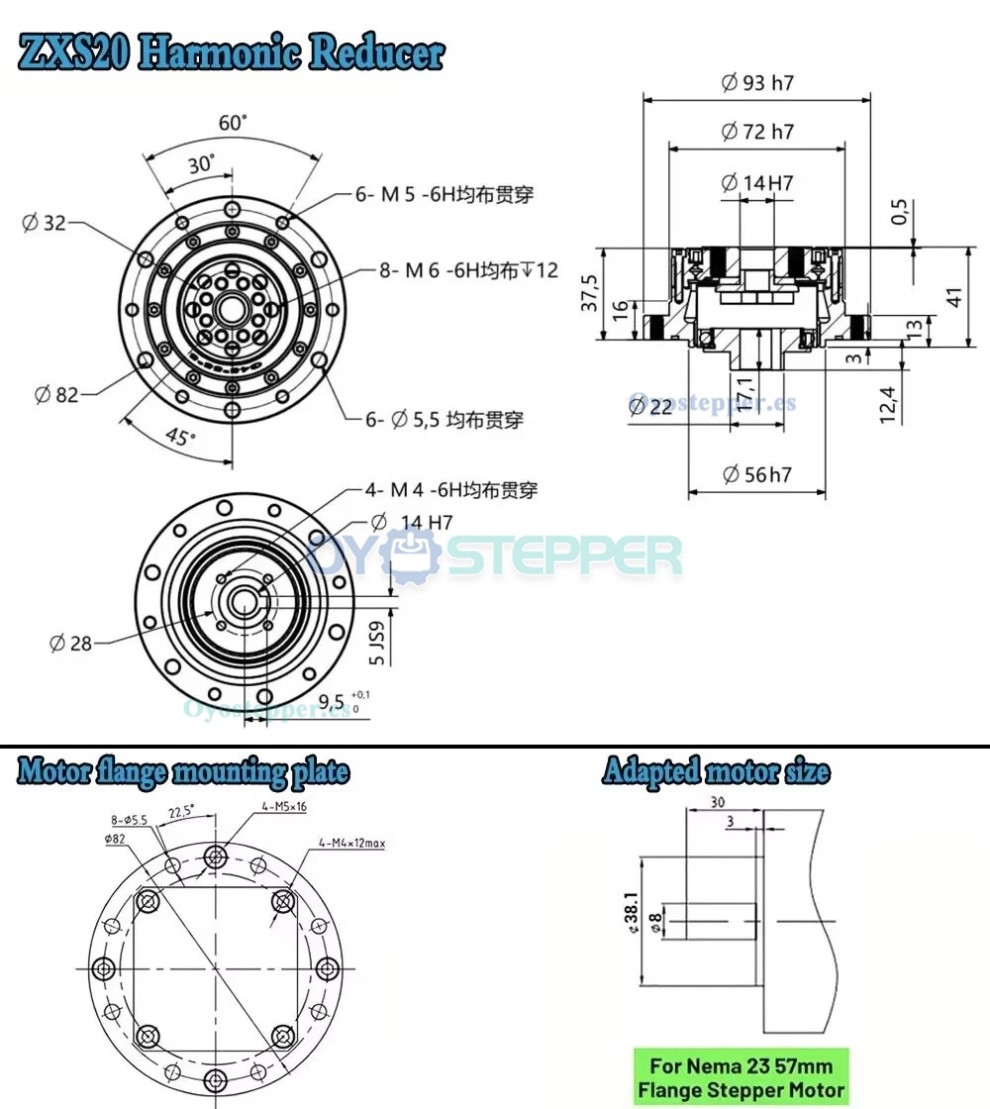 Caja de Cambios Arm&oacute;nica Serie ZXS Tipo Copa Relaci&oacute;n 30:1-160:1 para Motor Paso a Paso/Servo
