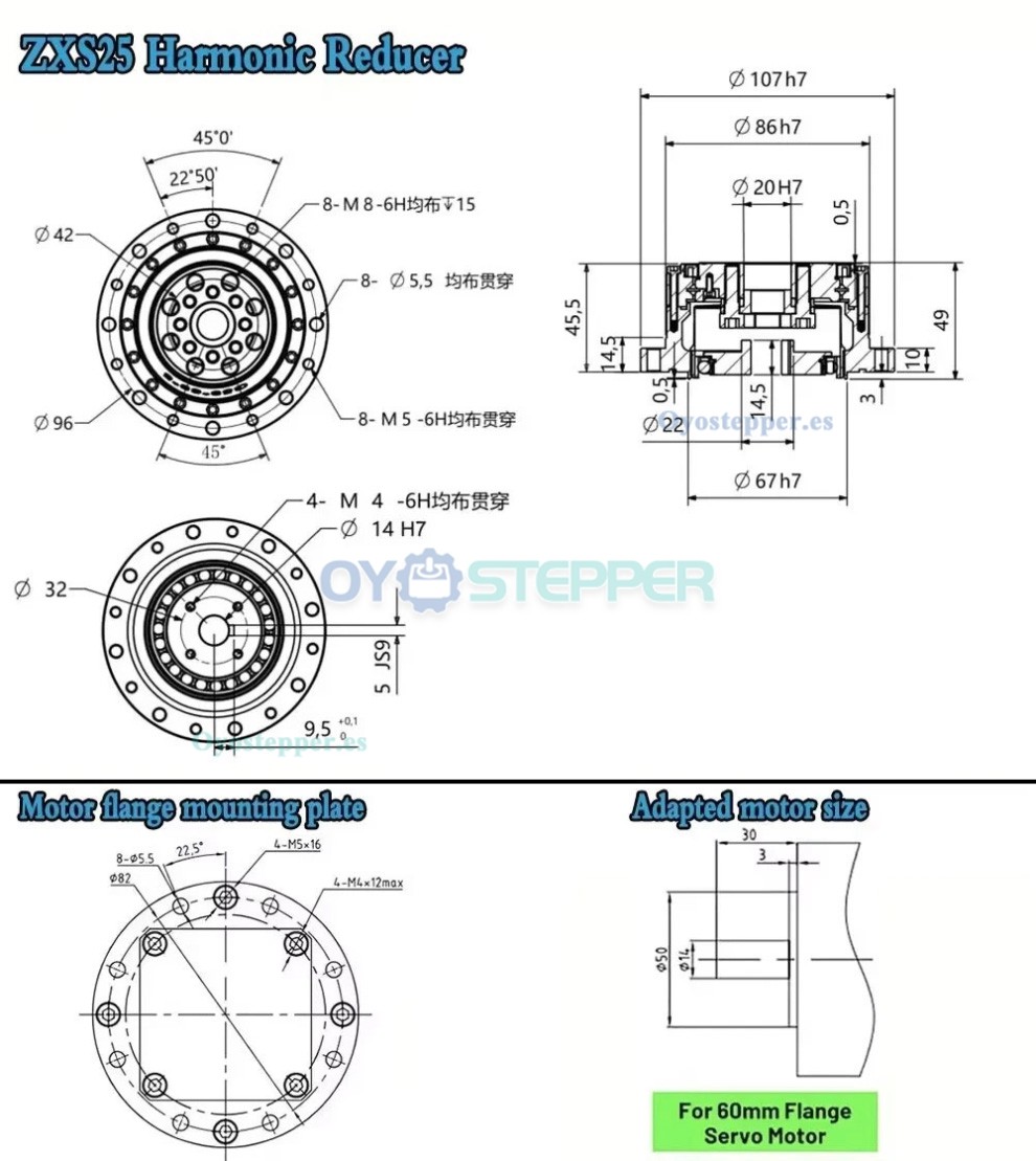 Caja de Cambios Arm&oacute;nica Serie ZXS Tipo Copa Relaci&oacute;n 30:1-160:1 para Motor Paso a Paso/Servo