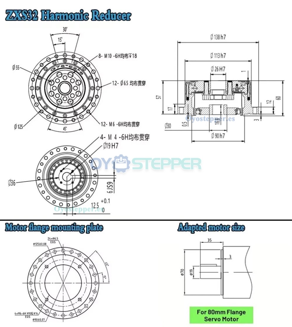 Caja de Cambios Arm&oacute;nica Serie ZXS Tipo Copa Relaci&oacute;n 30:1-160:1 para Motor Paso a Paso/Servo
