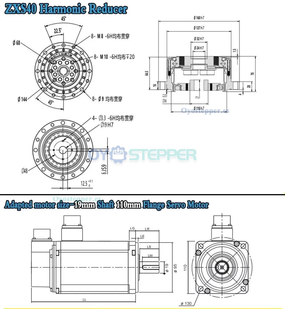 Caja de Cambios Arm&oacute;nica Serie ZXS Tipo Copa Relaci&oacute;n 30:1-160:1 para Motor Paso a Paso/Servo