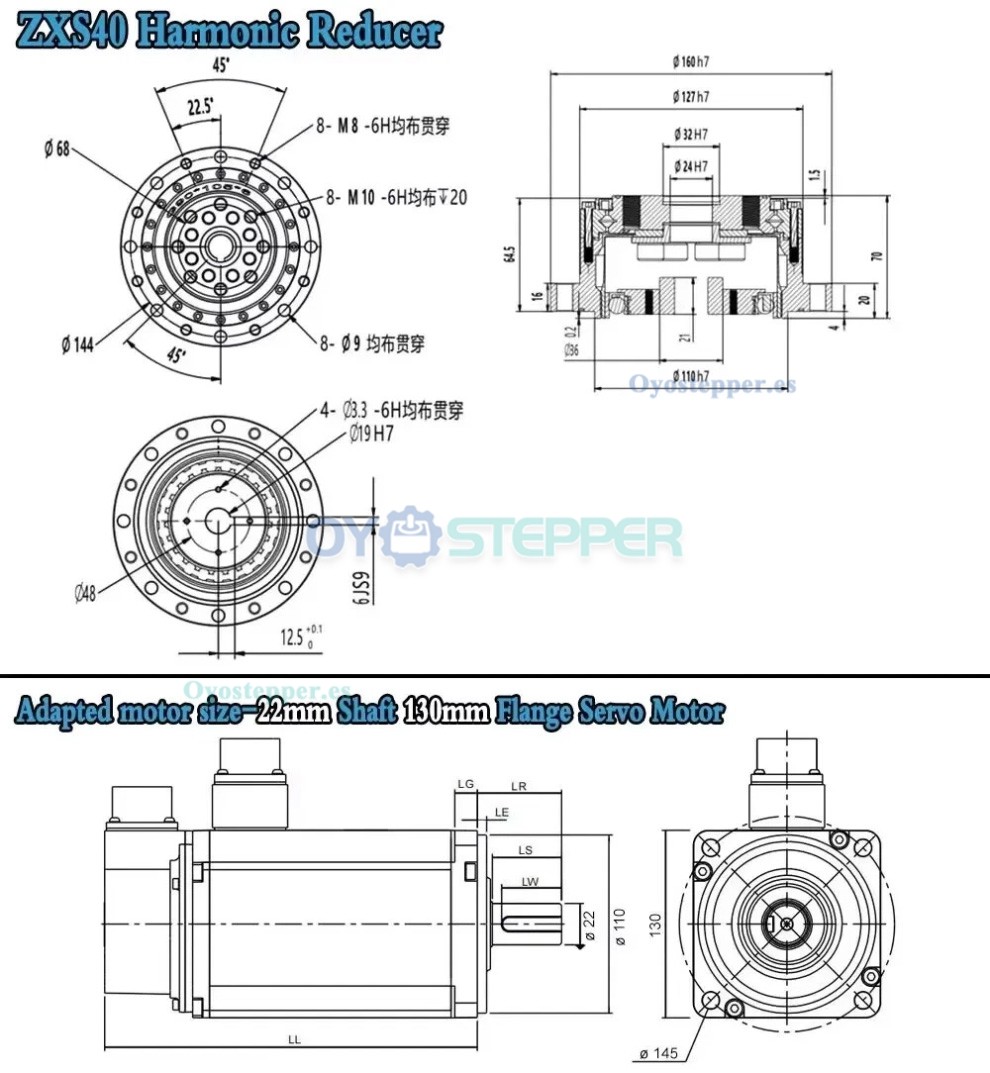Caja de Cambios Arm&oacute;nica Serie ZXS Tipo Copa Relaci&oacute;n 30:1-160:1 para Motor Paso a Paso/Servo