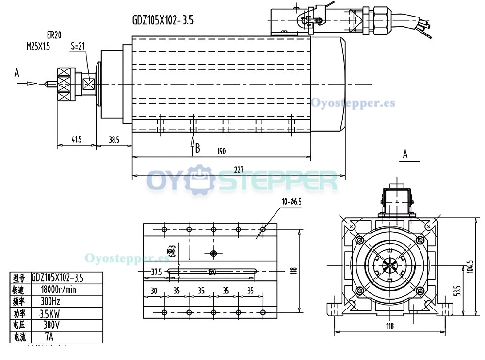 Kit de husillo CNC de 3,5kW ER20 18000rpm con VFD de 3,7kW y 13 pinzas ER20