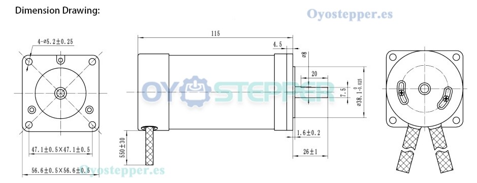 Oukeda Motor BLDC Trifásico Motor de CC sin Escobillas 24 V 200 W 4000 RPM 47 N·cm Φ57 mm