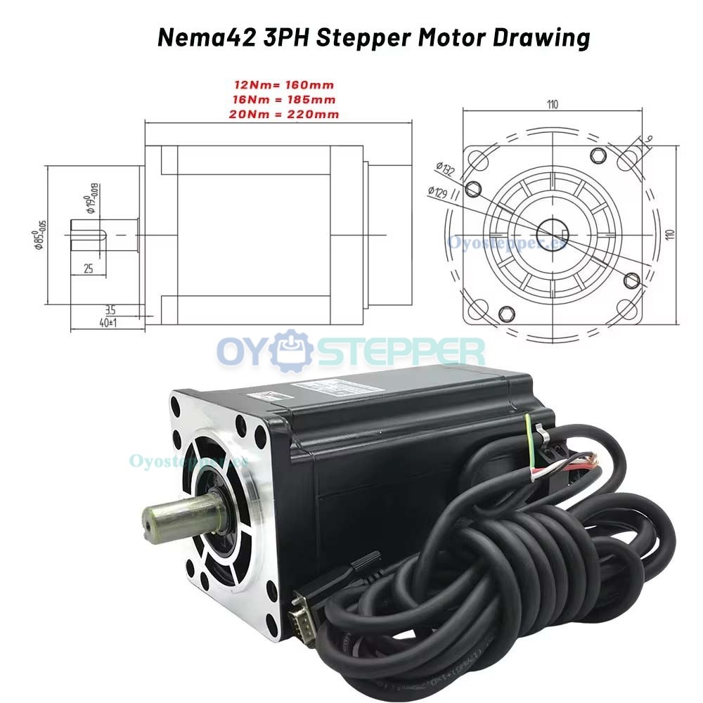Kit Motor Paso a Paso Nema 42 3 Fases + Controlador 12/16/20Nm 1.2&deg; 110x110mm Eje Chavetero