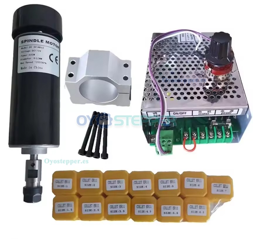 Kit de husillo CNC de 500W ER11 12000rpm refrigerado por aire con fuente de alimentaci&oacute;n para PCB